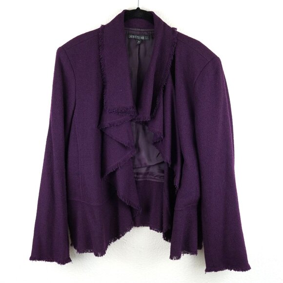Lafayette‎ 148 NY Virgin Wool Ruffle Hem Purple Jacket Size 16 - Picture 1 of 10
